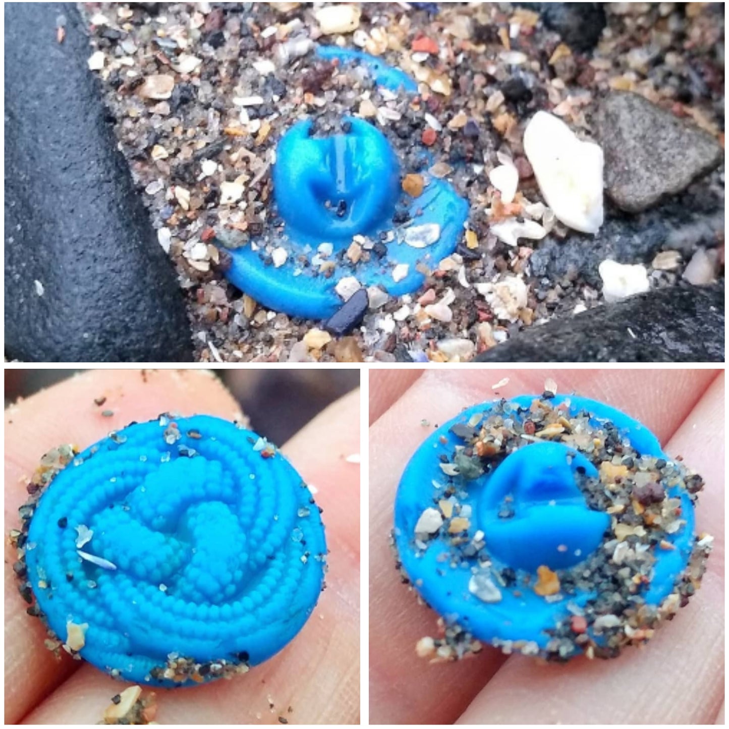 Vintage blue infinity knot sea glass button & sterling silver pendant.