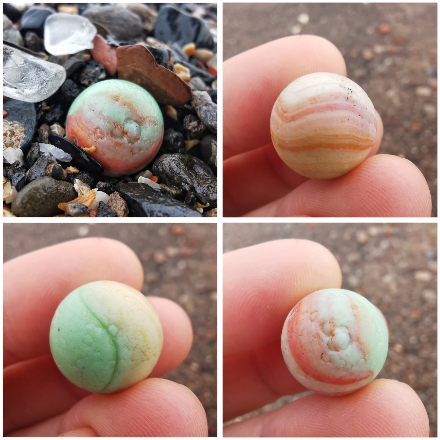 Genuine mint green and orange sea glass marble & sterling silver pendant.