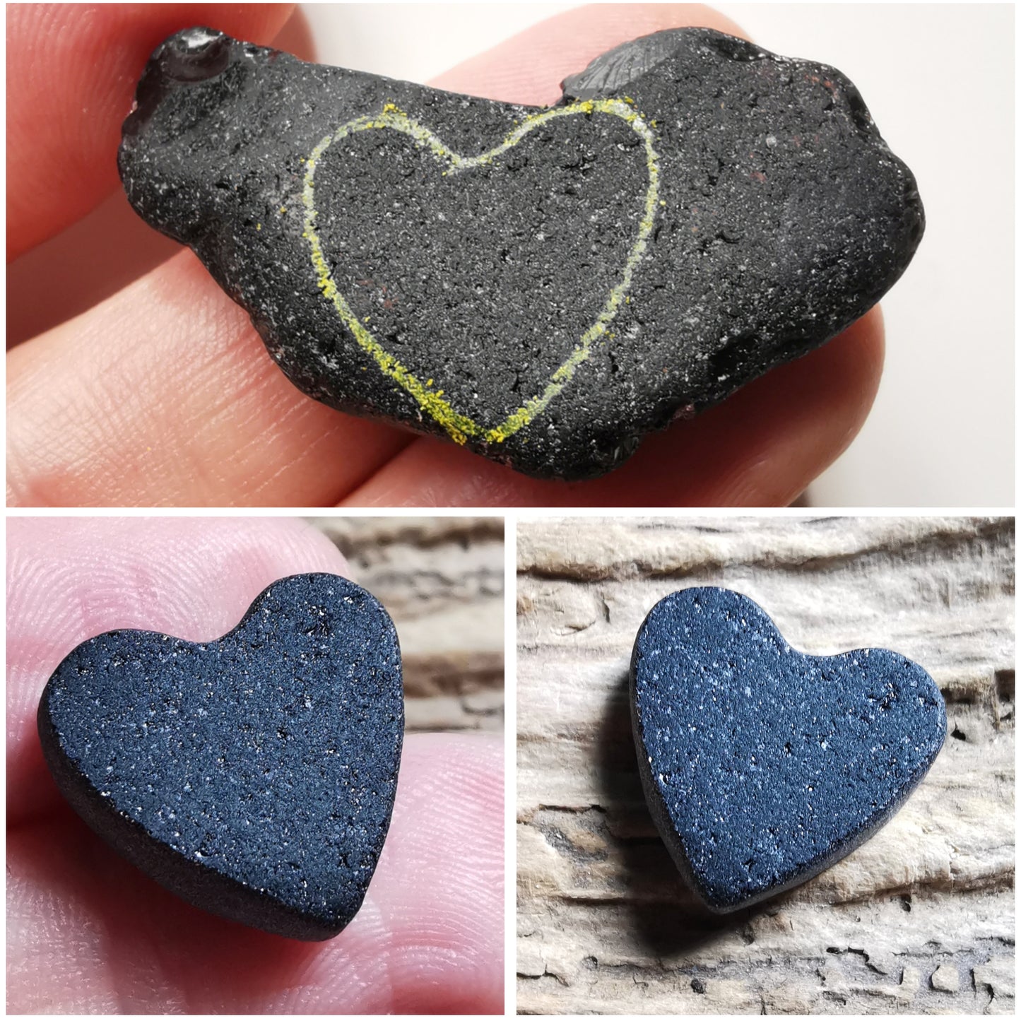 Reserved. Scottish black sea glass heart & sterling silver pendant.