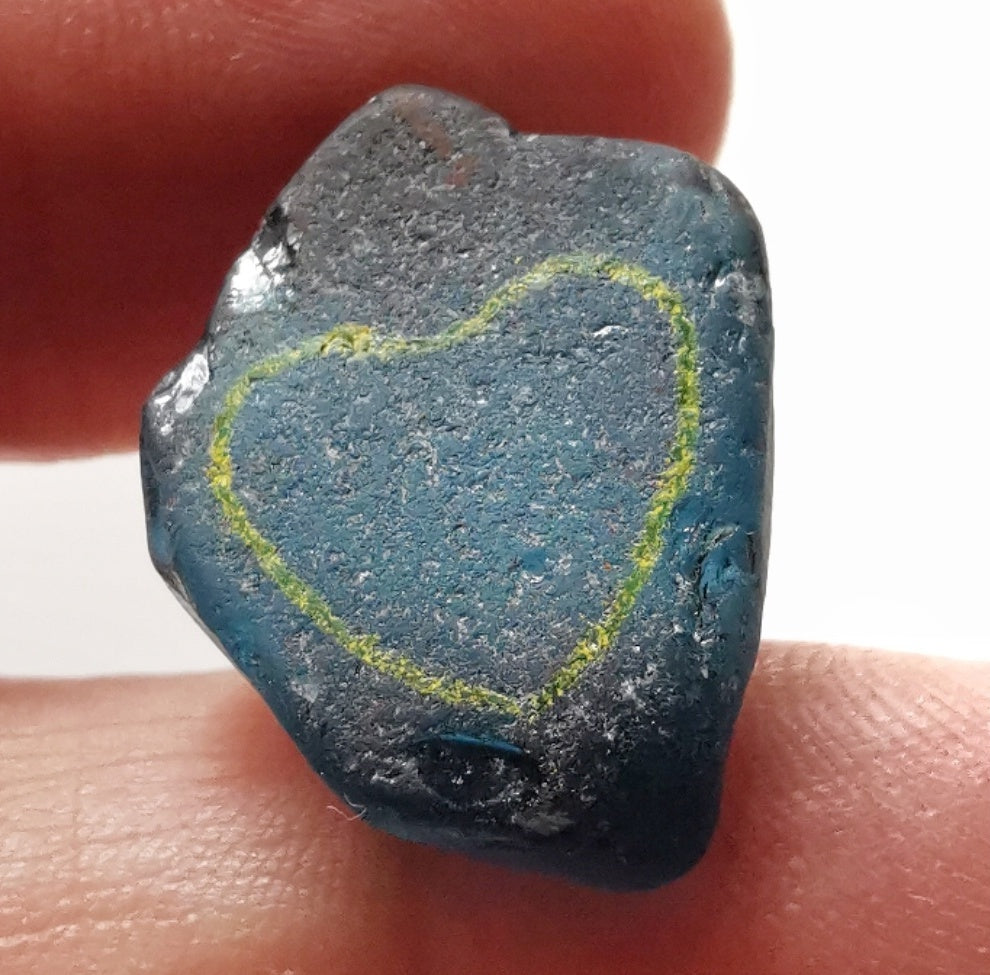 Scottish dark teal blue sea glass heart & sterling silver pendant.