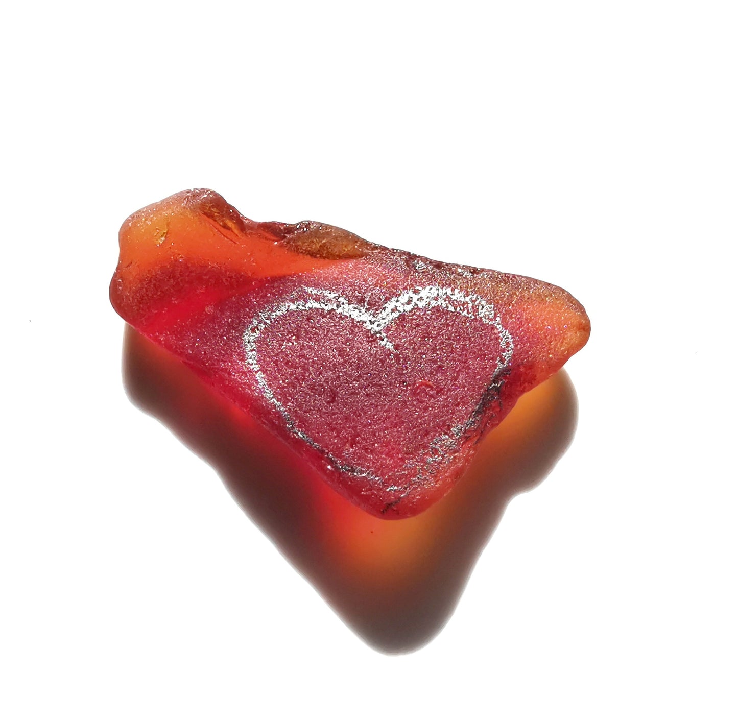 Scottish red sea glass heart & sterling silver pendant.