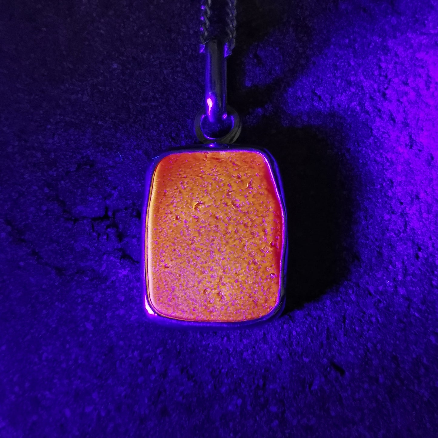 Scottish red UV sea glass & sterling silver pendant.