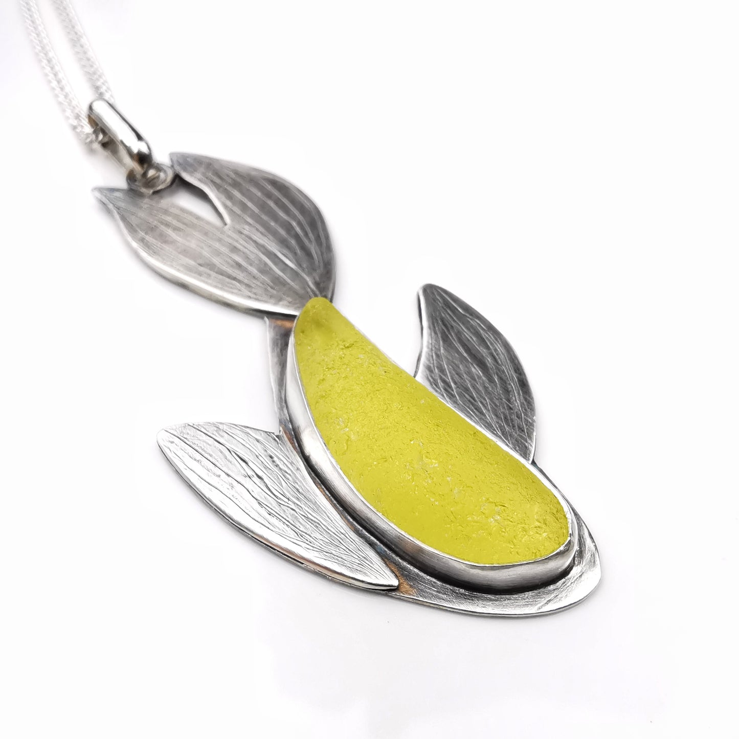 Reserved for Gatia. Scottish fish UV bright yellow sea glass & sterling silver pendant.