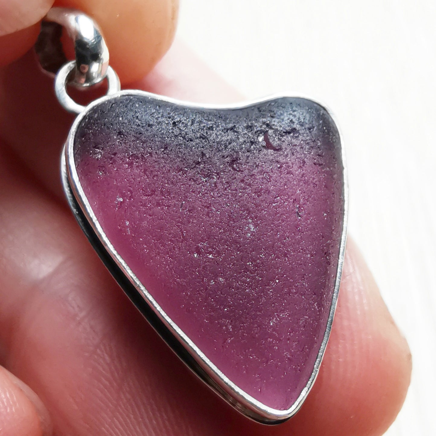 Scottish purple sea glass heart & sterling silver pendant.