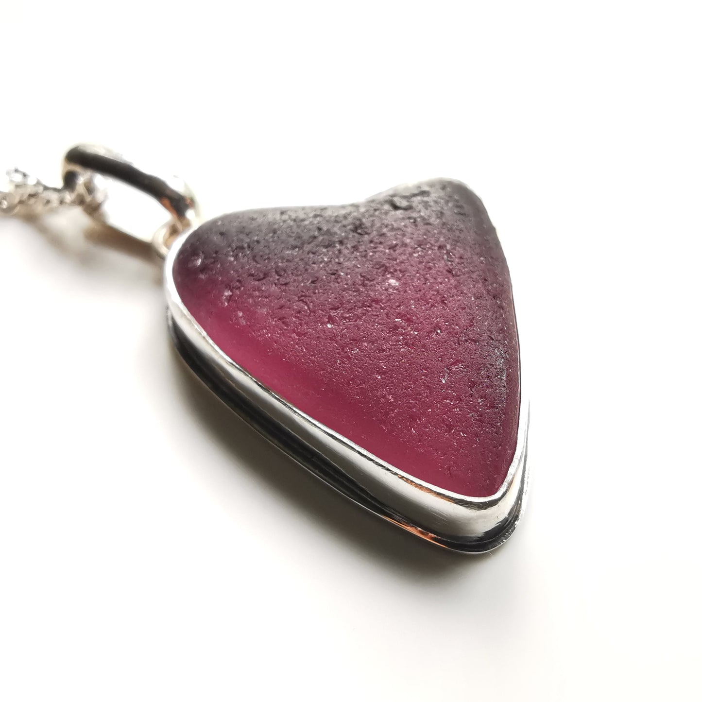Scottish purple sea glass heart & sterling silver pendant.