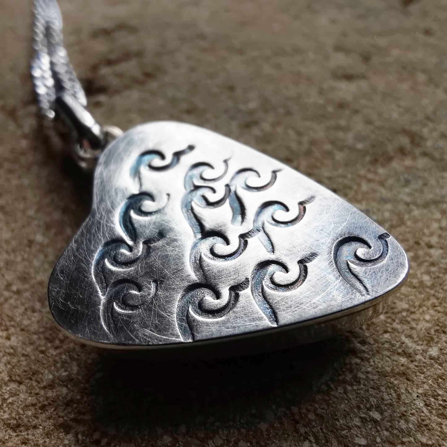 Scottish purple sea glass heart & sterling silver pendant.