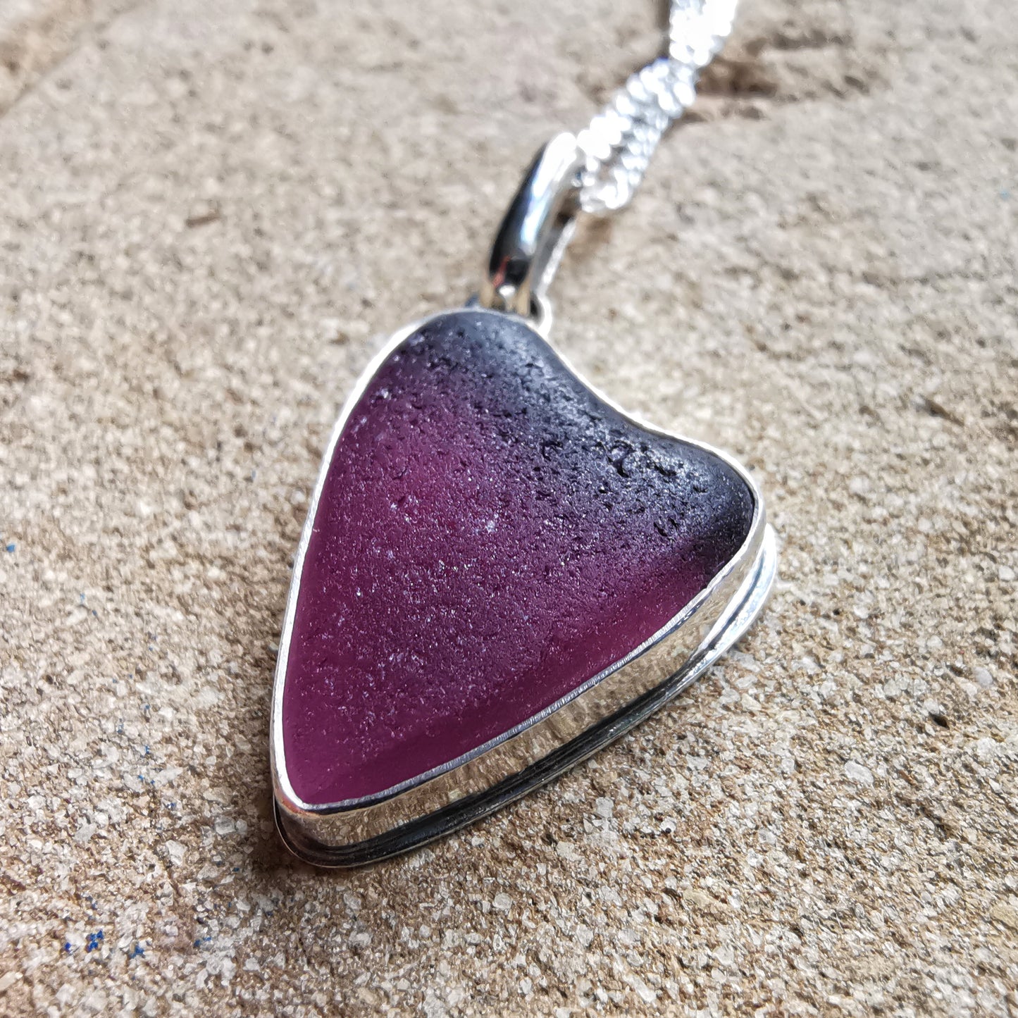 Scottish purple sea glass heart & sterling silver pendant.
