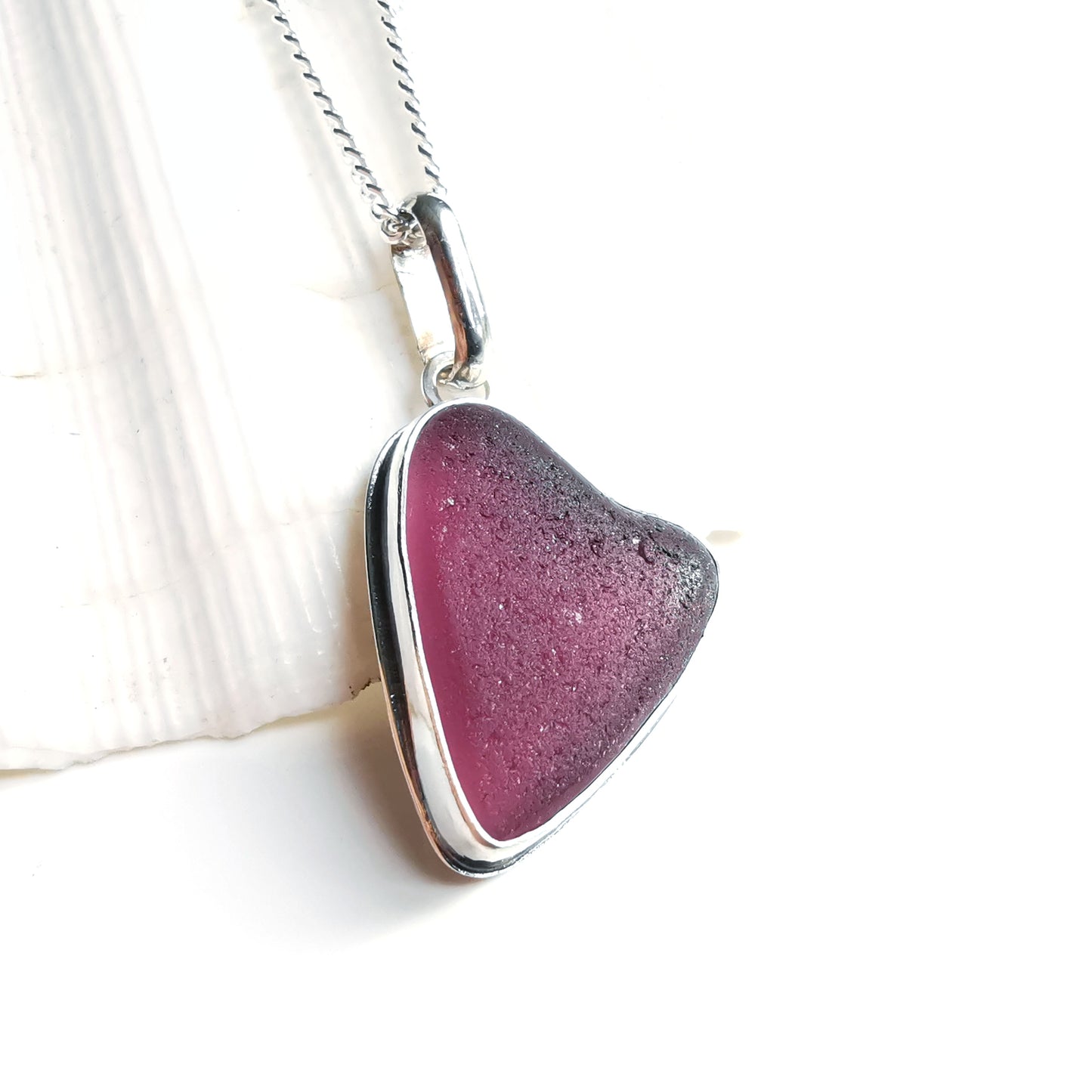 Scottish purple sea glass heart & sterling silver pendant.