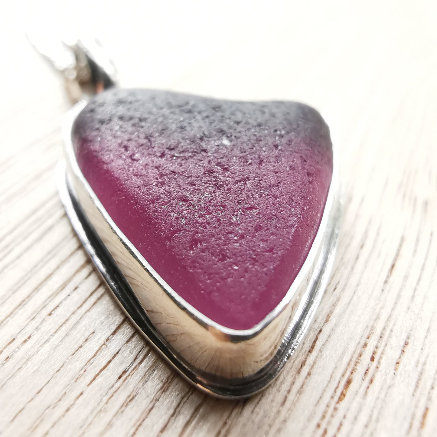 Scottish purple sea glass heart & sterling silver pendant.