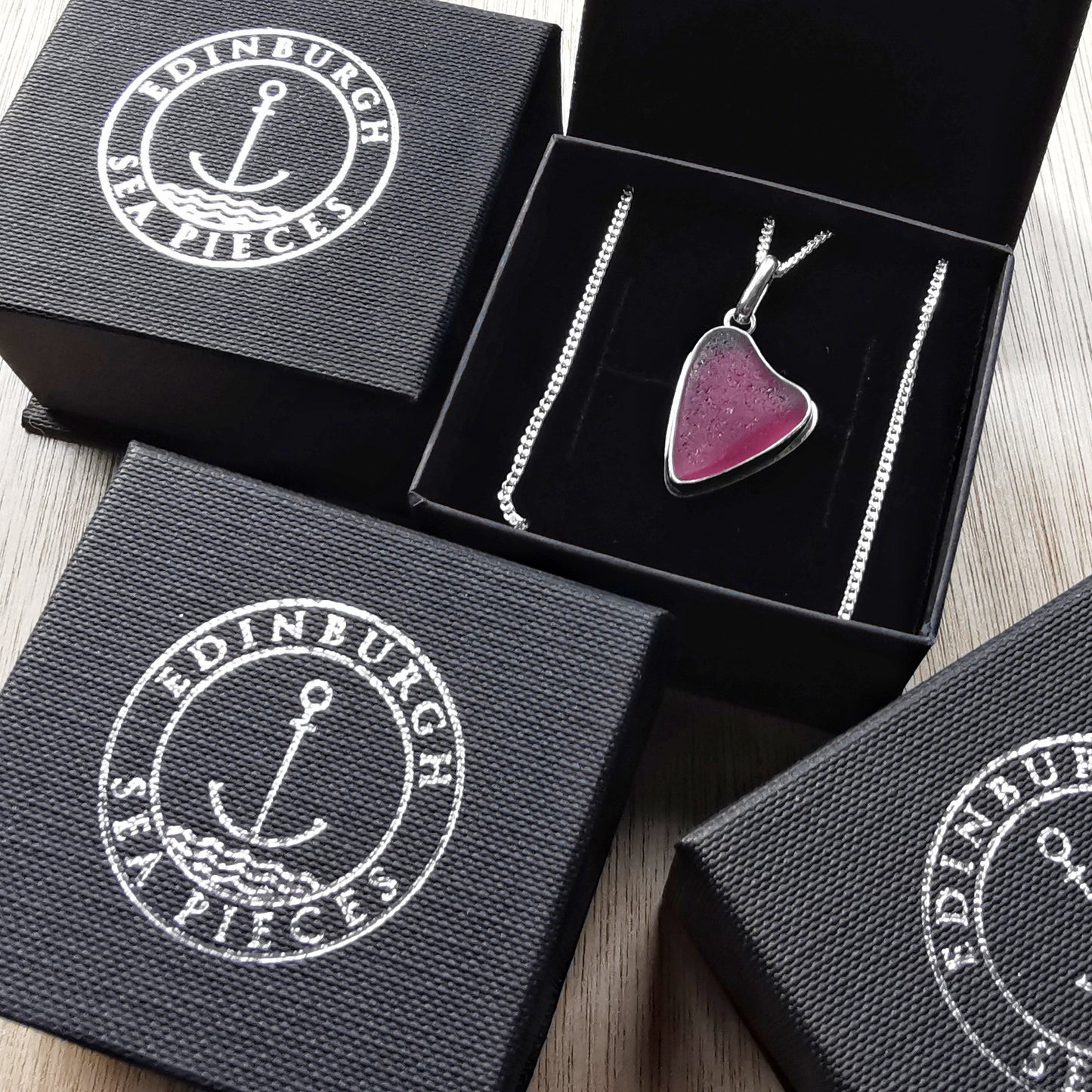 Scottish purple sea glass heart & sterling silver pendant.