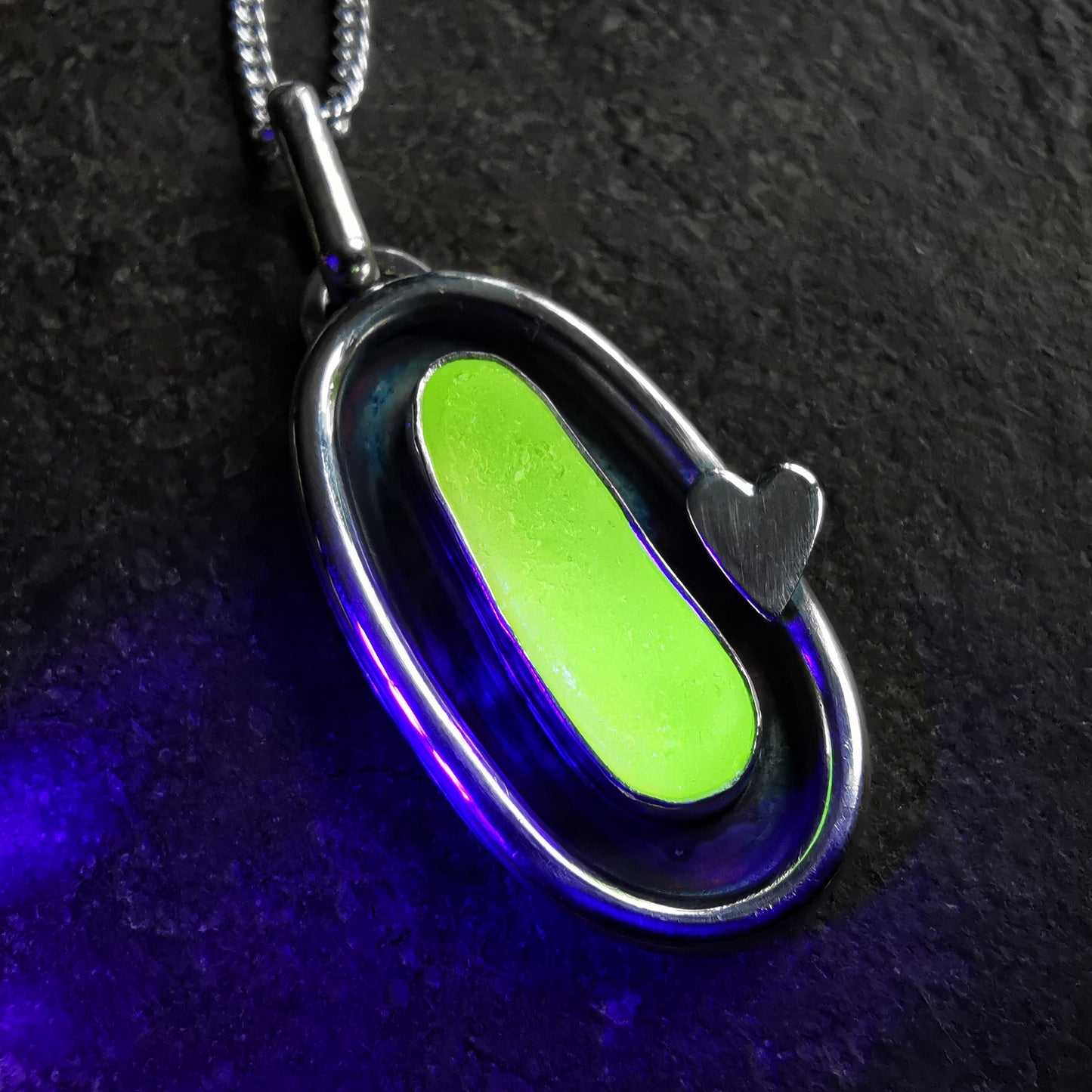 Scottish yellow UV sea glass & sterling silver pendant.