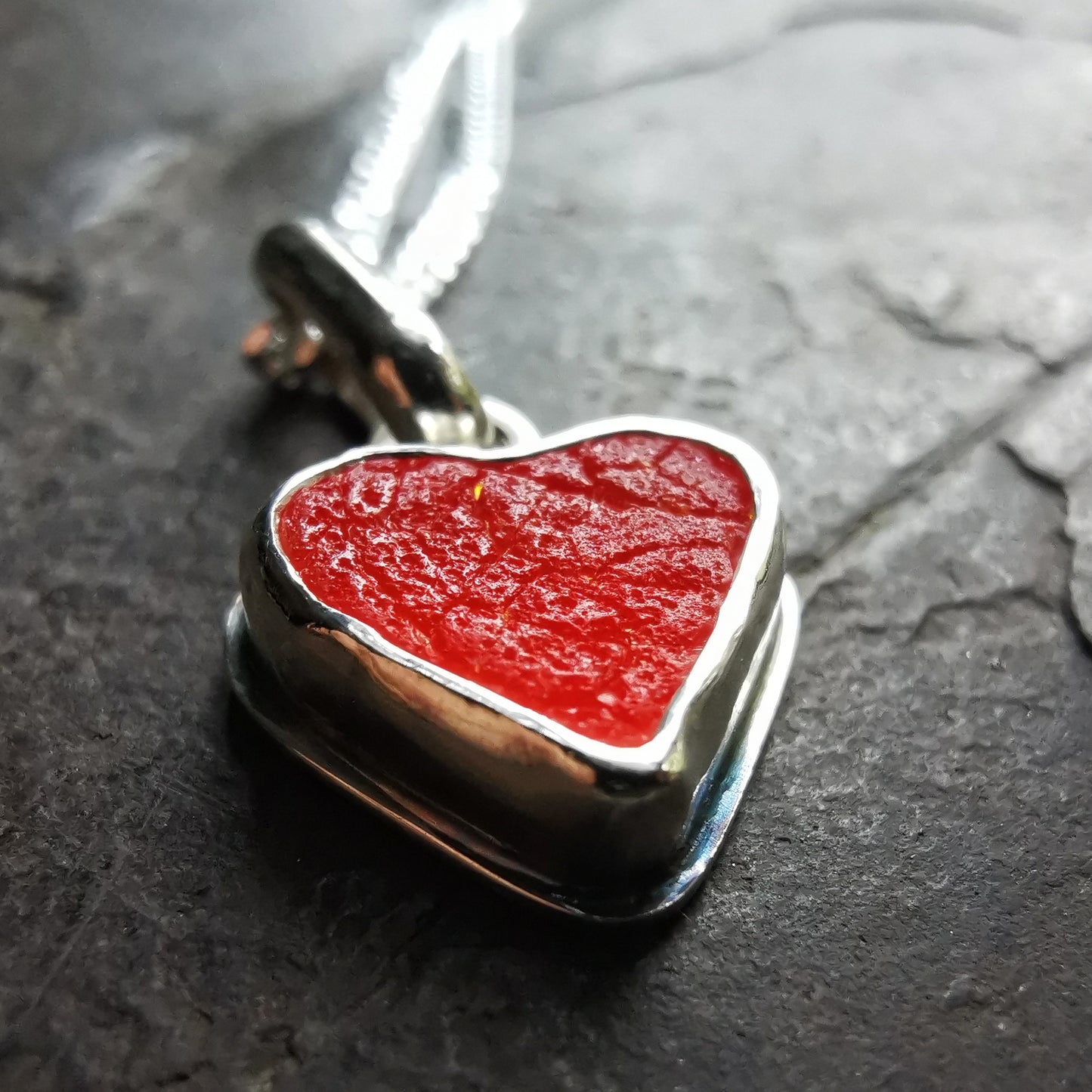 Reserved for Gatia. Scottish orange sea glass heart & sterling silver pendant.