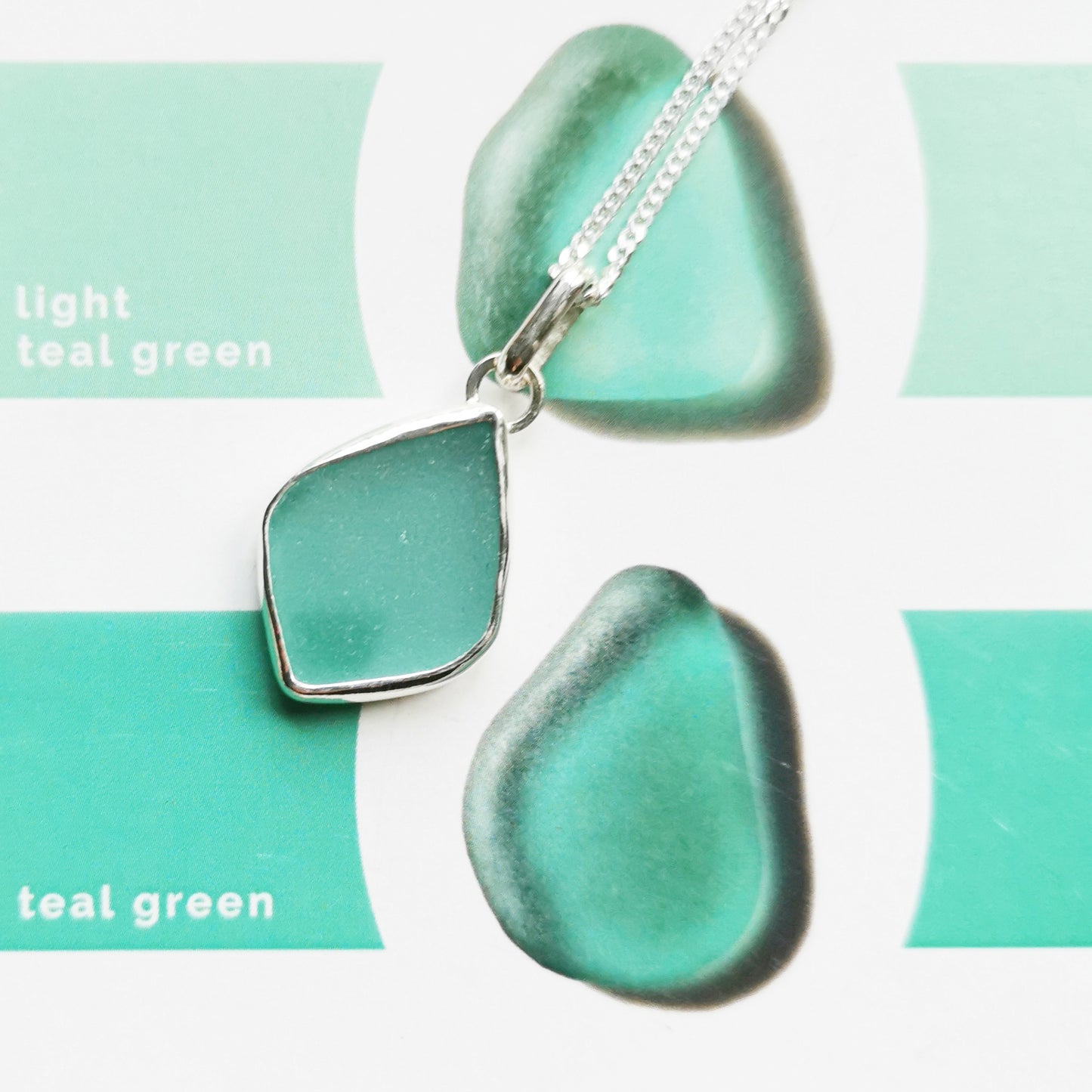 Scottish teal sea glass & sterling silver pendant.