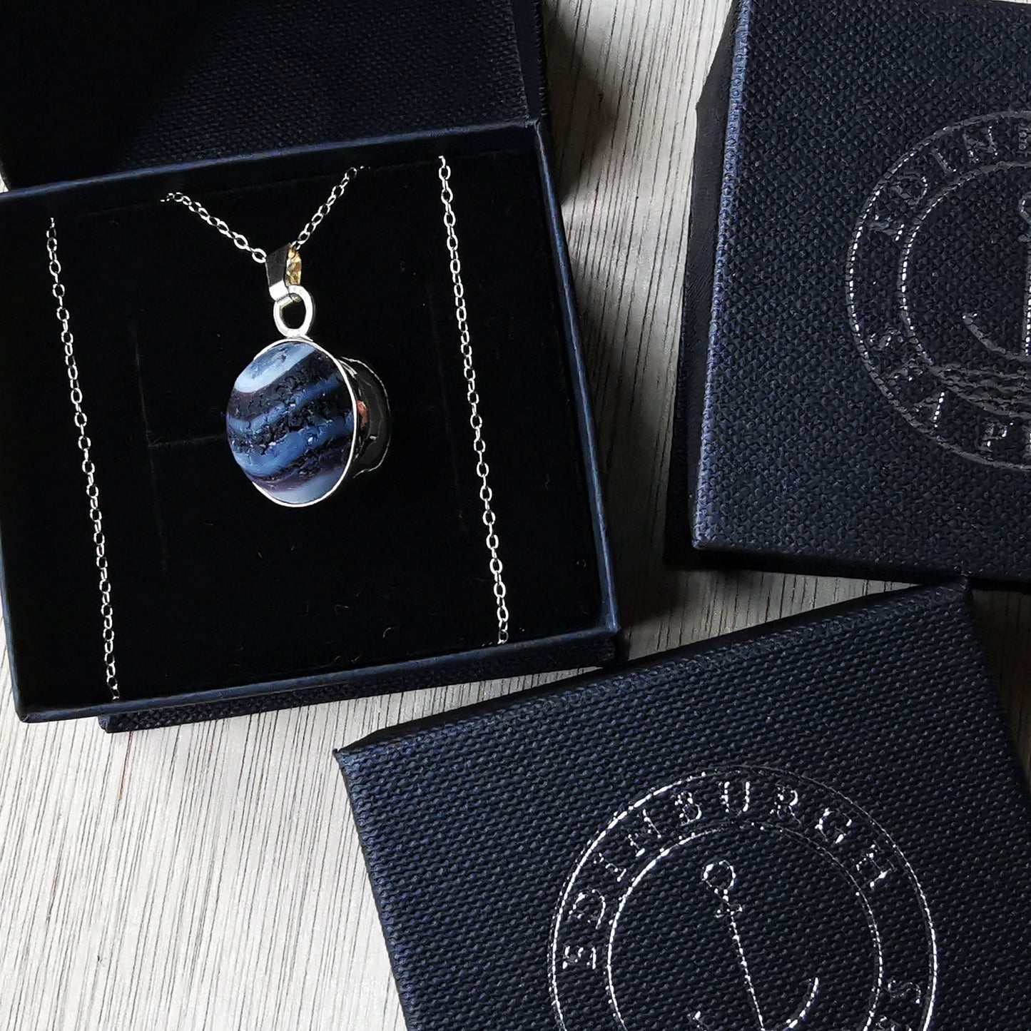 Genuine Scottish purple sea glass marble & 9 ct gold pendant.