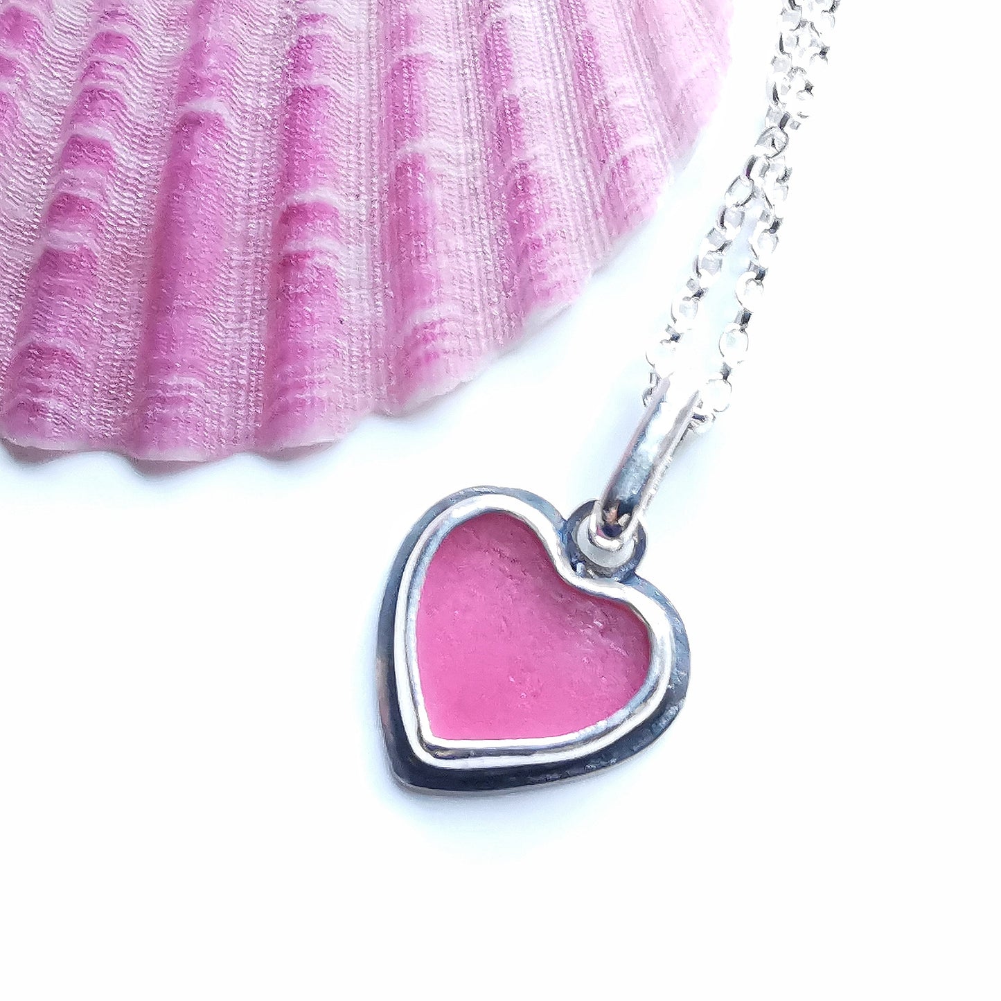 Scottish pink sea glass heart & sterling silver pendant.