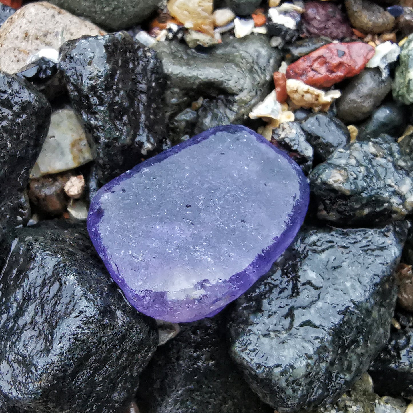 Reserved for Lesley. Scottish purple sea glass heart & sterling silver pendant.