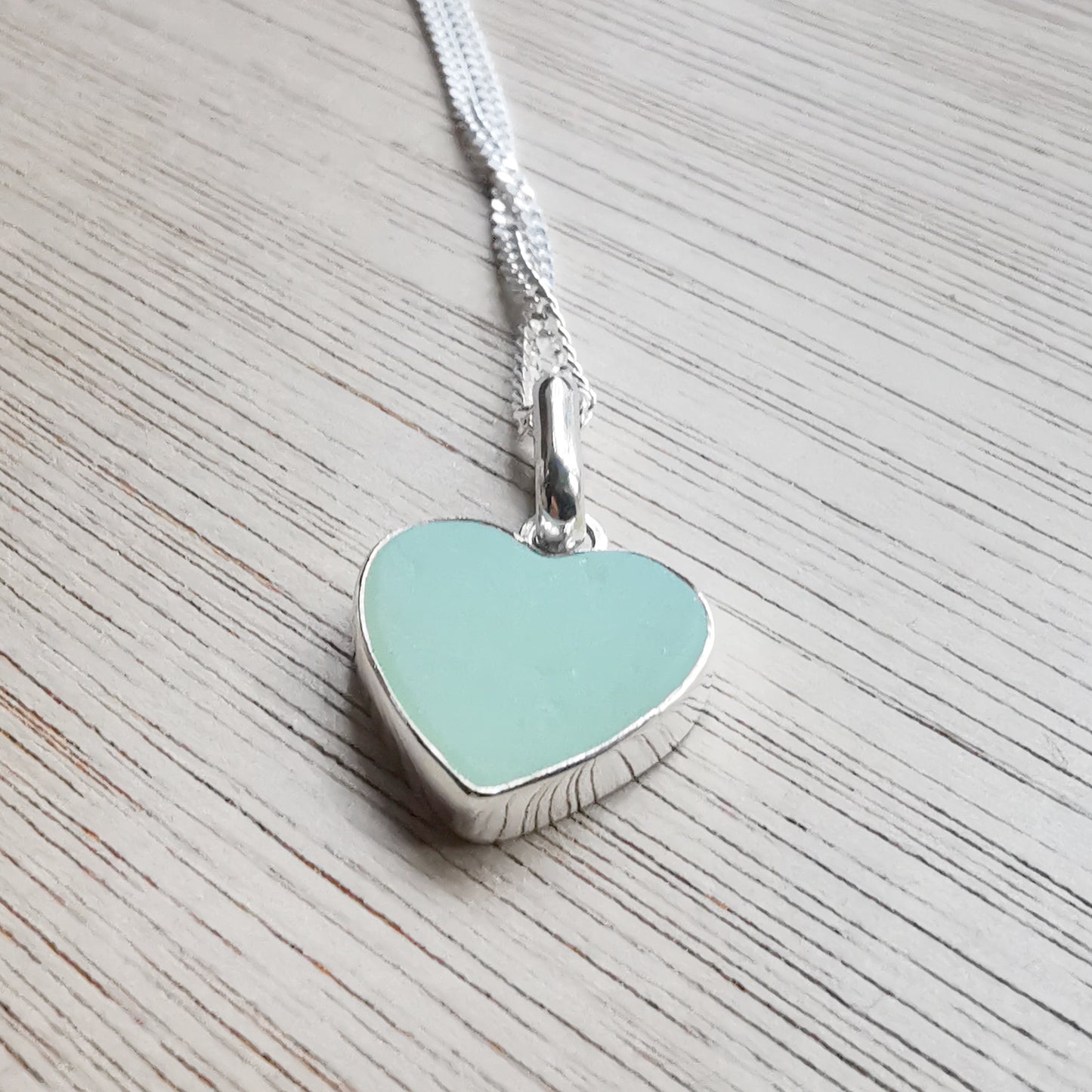 Reserved for Gatia. Scottish soft green sea glass heart & sterling silver pendant.