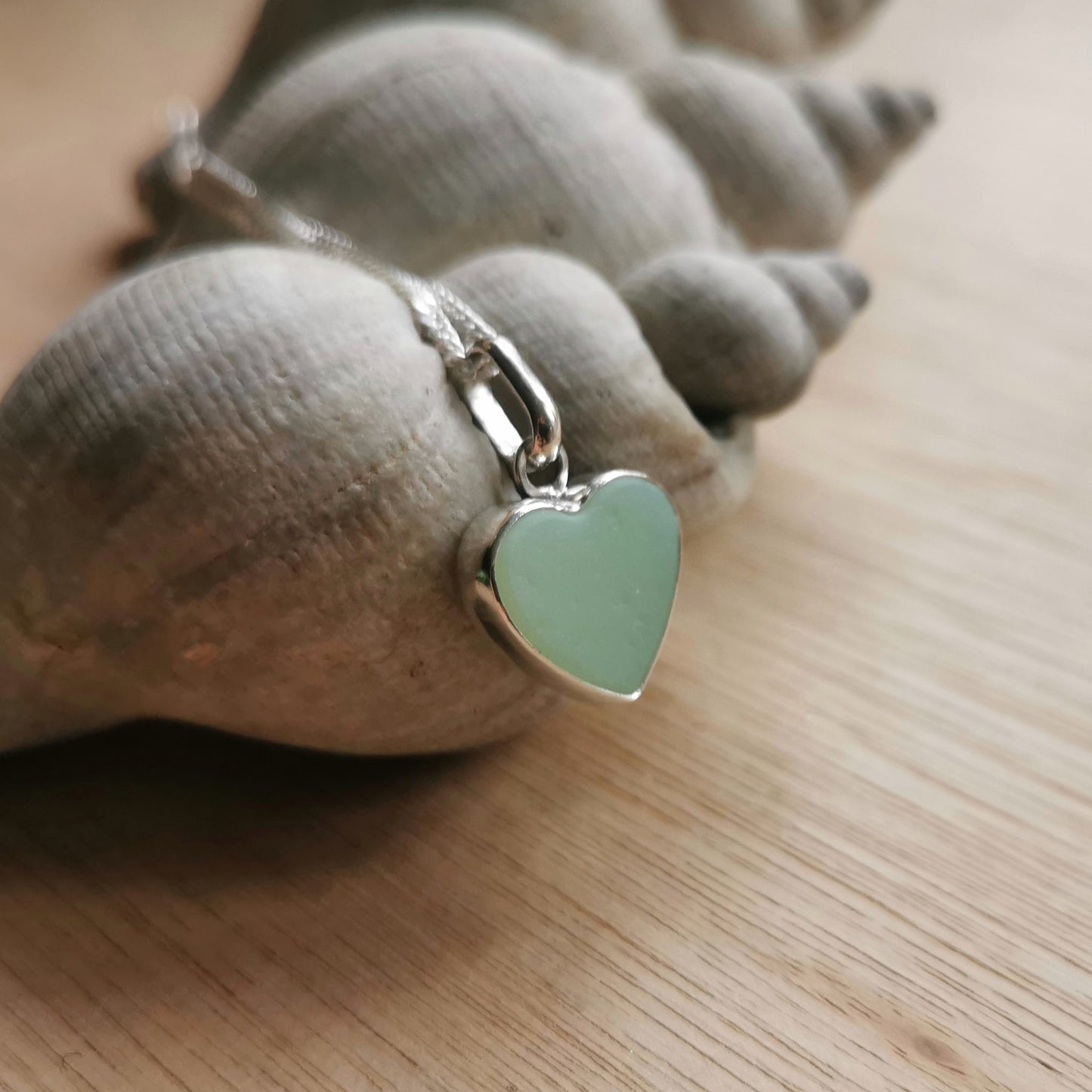 Reserved for Gatia. Scottish soft green sea glass heart & sterling silver pendant.