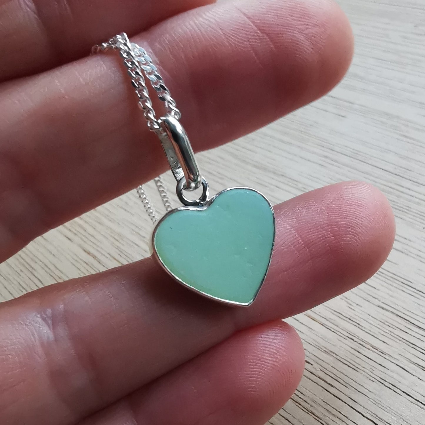 Reserved for Gatia. Scottish soft green sea glass heart & sterling silver pendant.