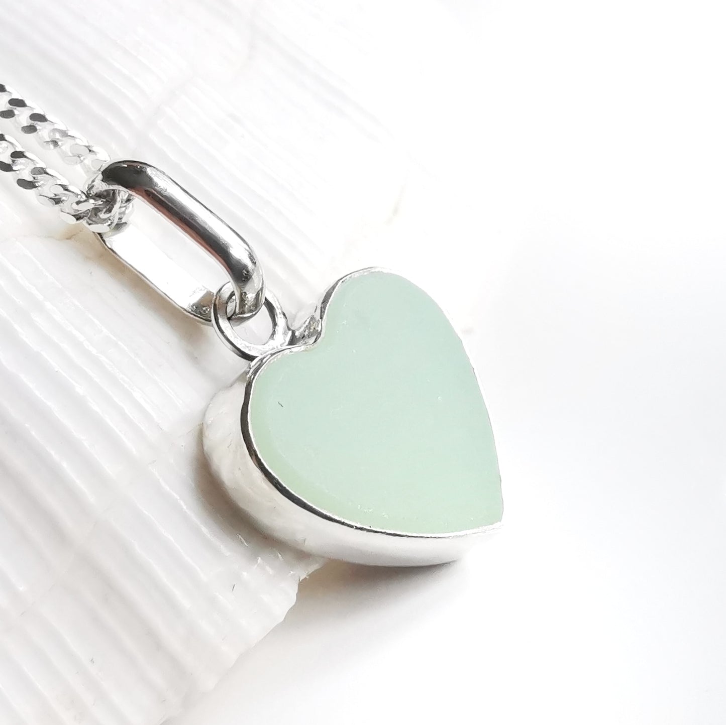 Reserved for Gatia. Scottish soft green sea glass heart & sterling silver pendant.