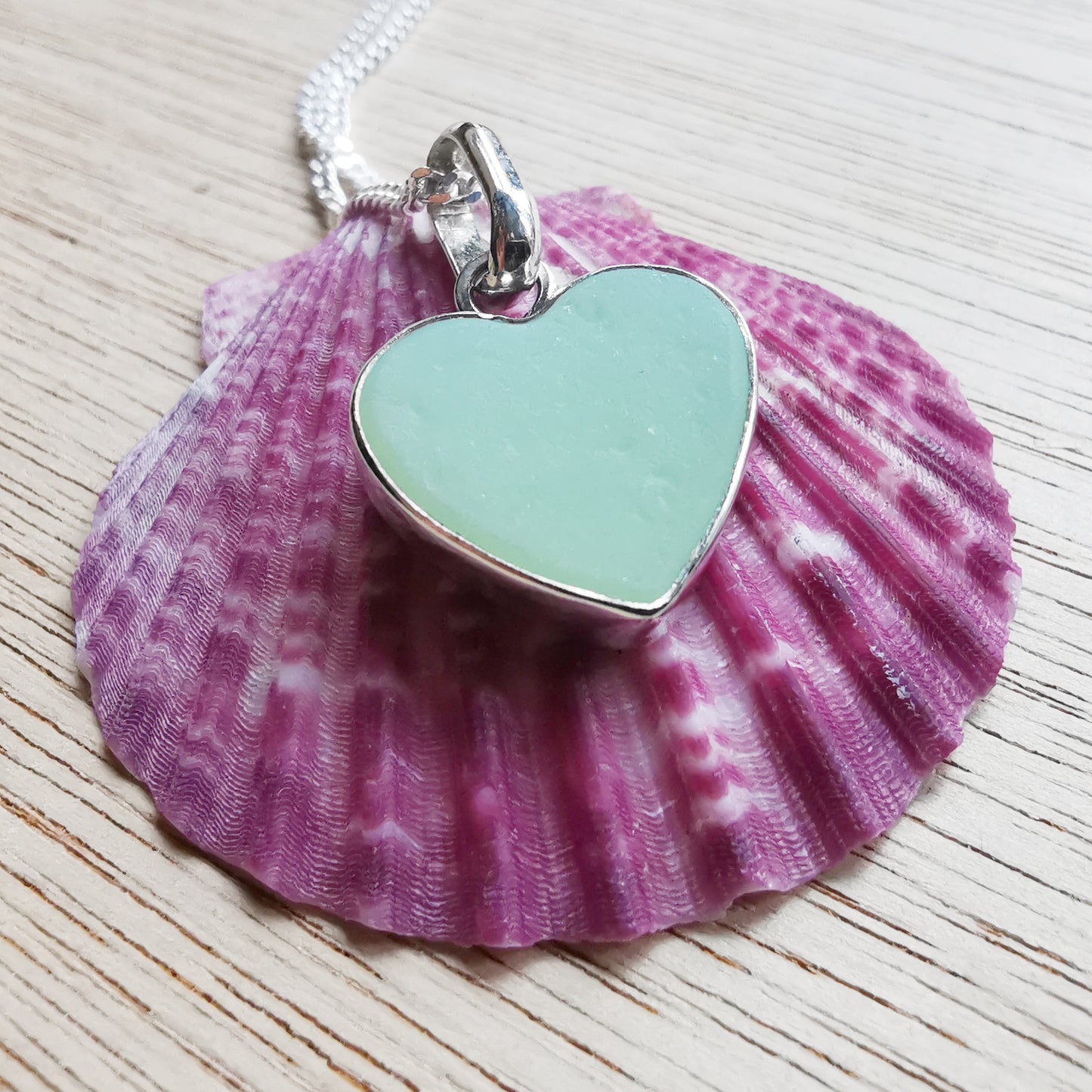 Reserved for Gatia. Scottish soft green sea glass heart & sterling silver pendant.
