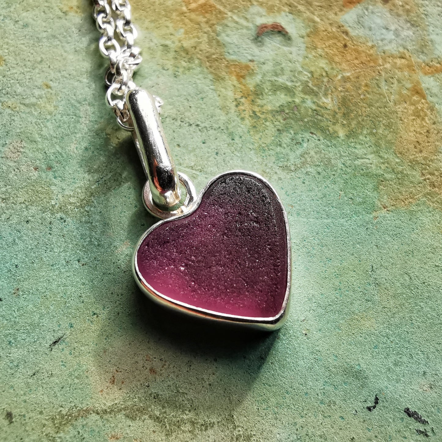 Reserved for Kris. Scottish purple sea glass heart & sterling silver pendant.