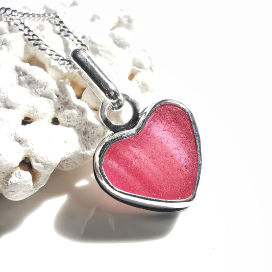 Scottish pink sea glass heart & sterling silver pendant.
