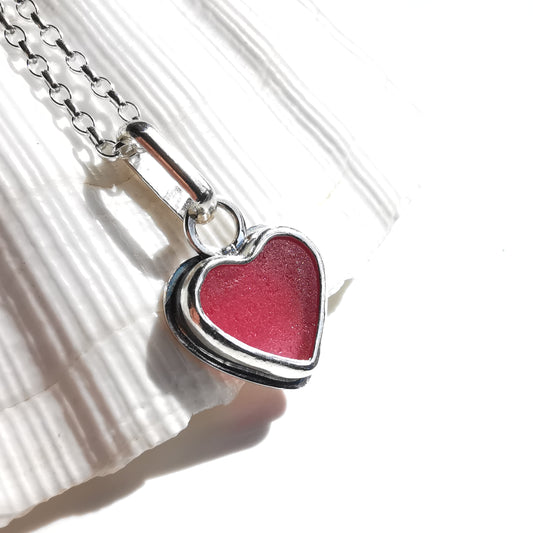 Scottish pink sea glass heart & sterling silver pendant.