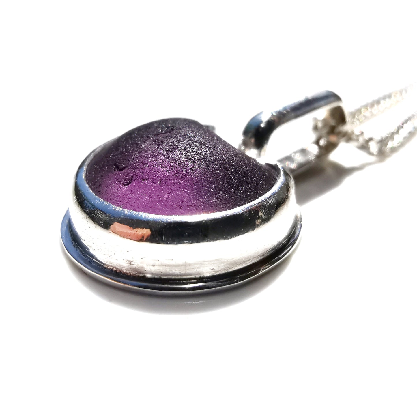 Scottish purple sea glass cat & sterling silver pendant