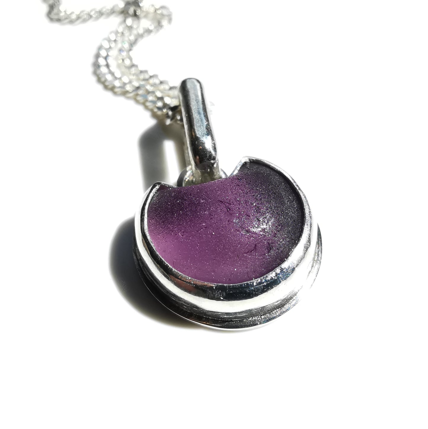 Scottish purple sea glass cat & sterling silver pendant