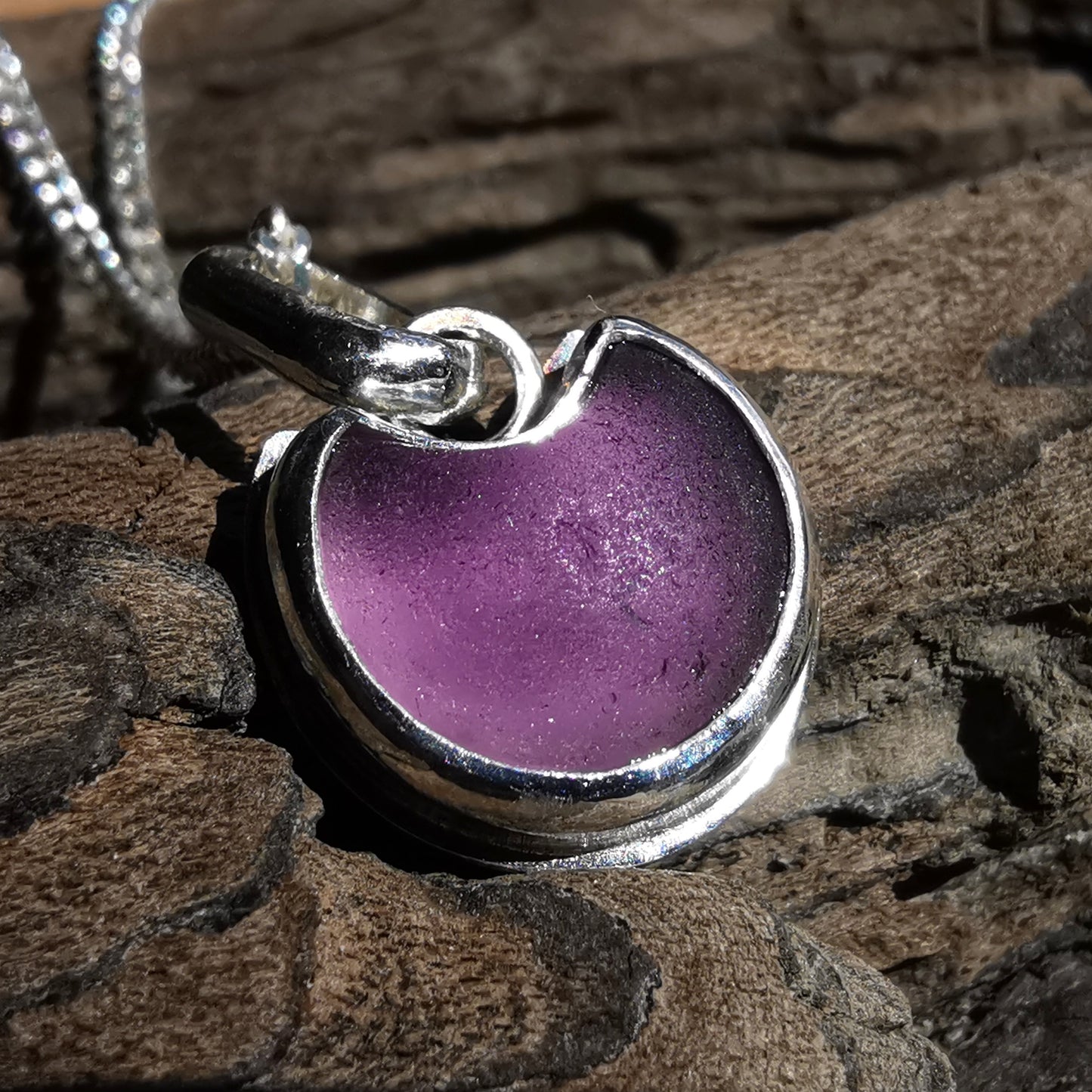 Scottish purple sea glass cat & sterling silver pendant