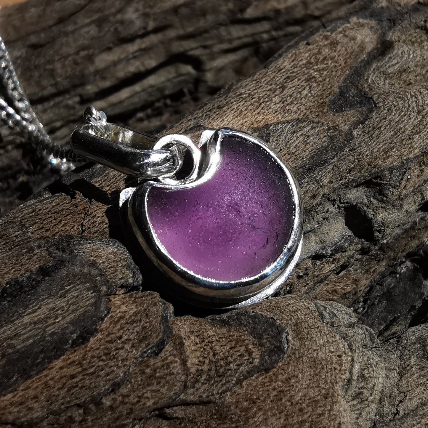 Scottish purple sea glass cat & sterling silver pendant