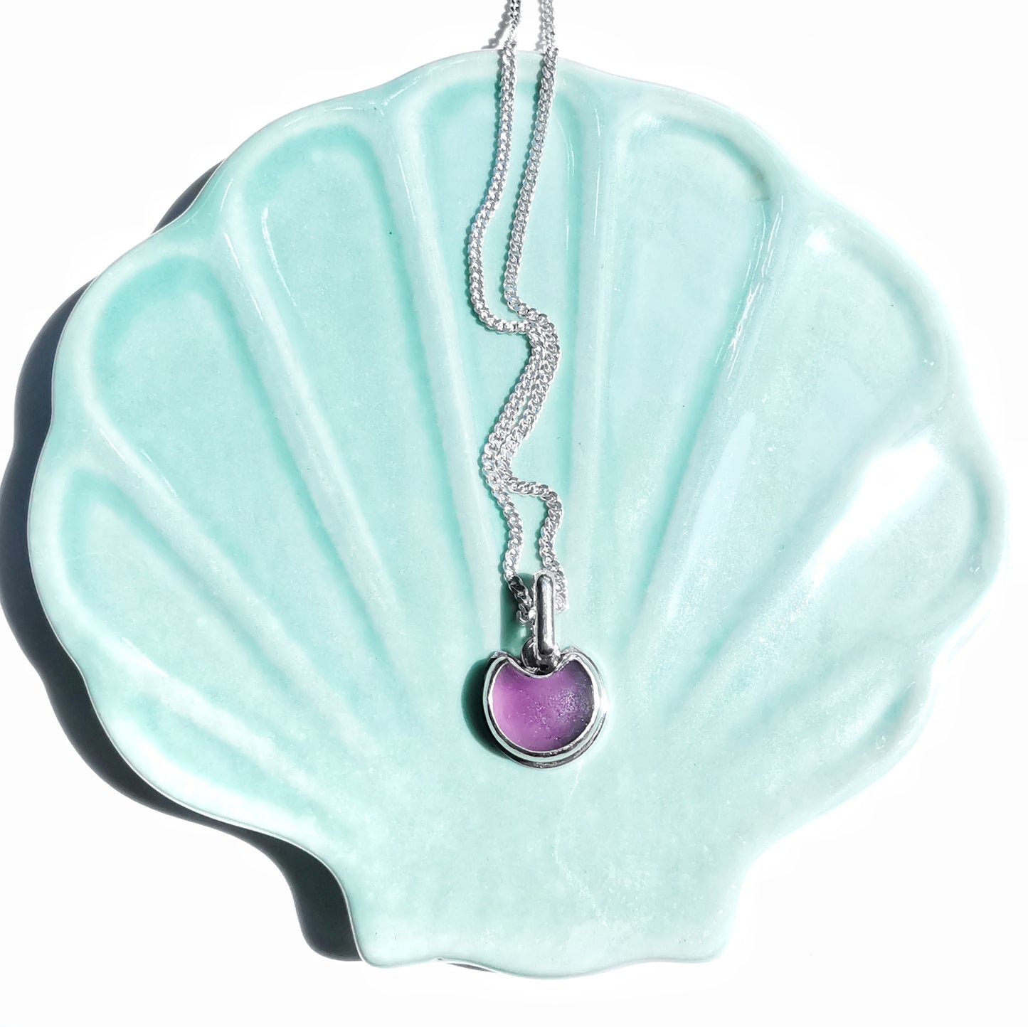 Scottish purple sea glass cat & sterling silver pendant