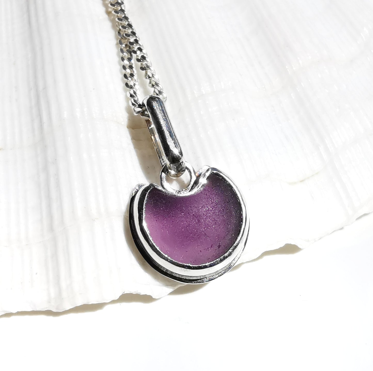 Scottish purple sea glass cat & sterling silver pendant