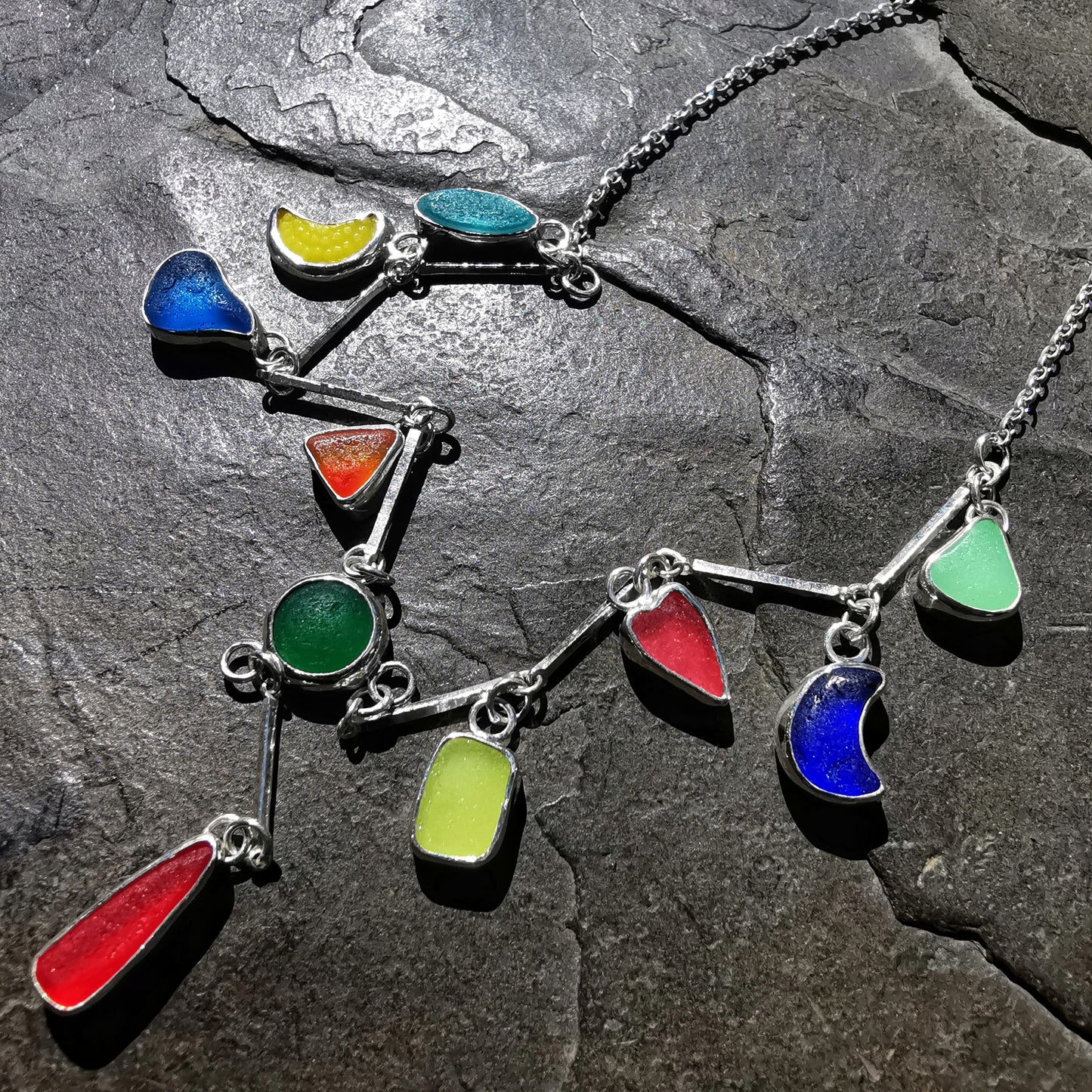 Genuine Scottish rainbow sea glass & sterling silver necklace.