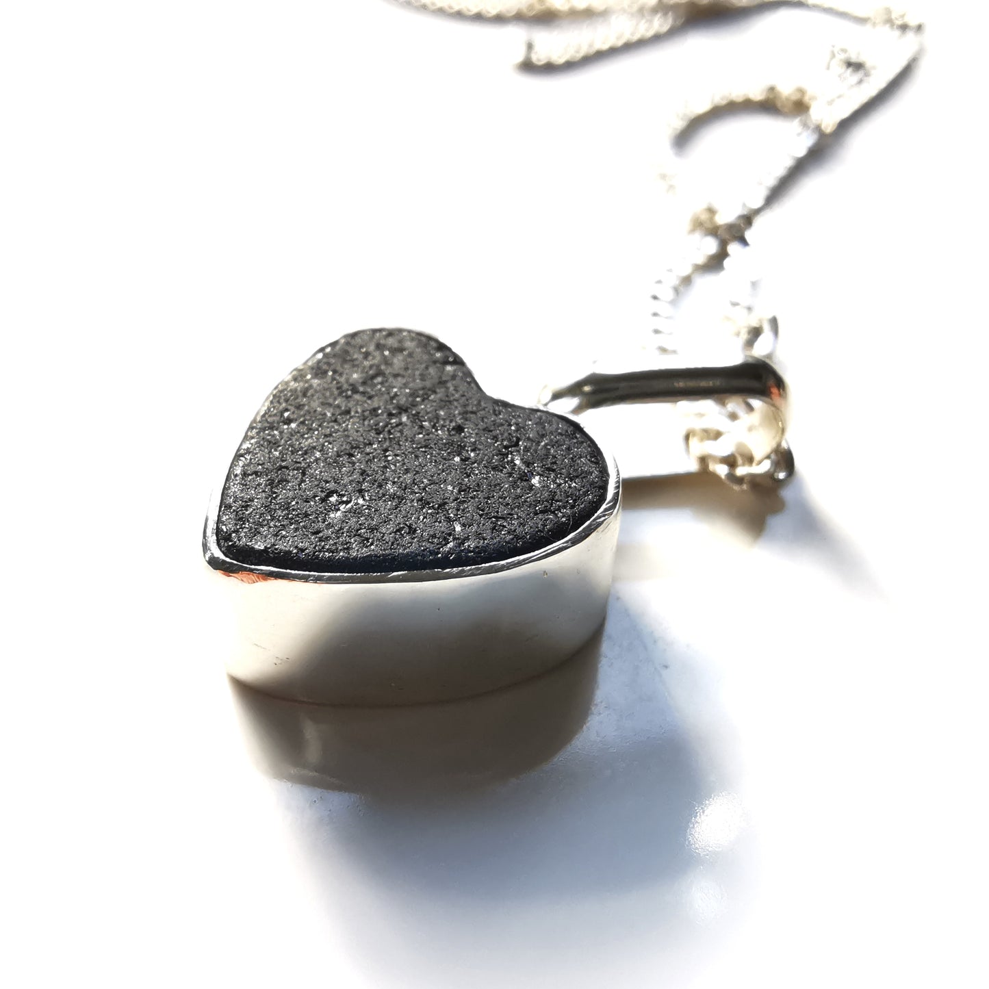 Scottish dark teal blue sea glass heart & sterling silver pendant.