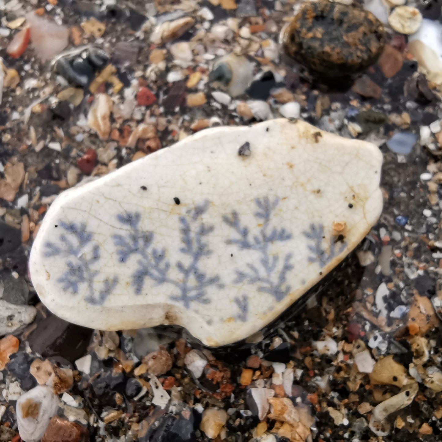Scottish seaweed pattern sea pottery & sterling silver pendant.