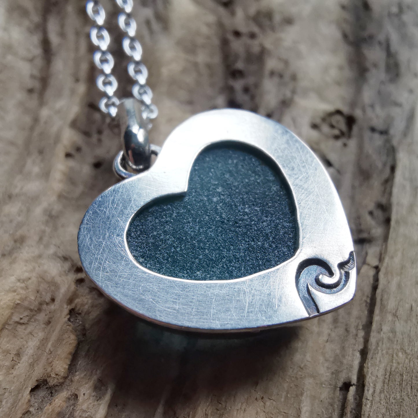 Scottish teal sea glass heart & sterling silver pendant.