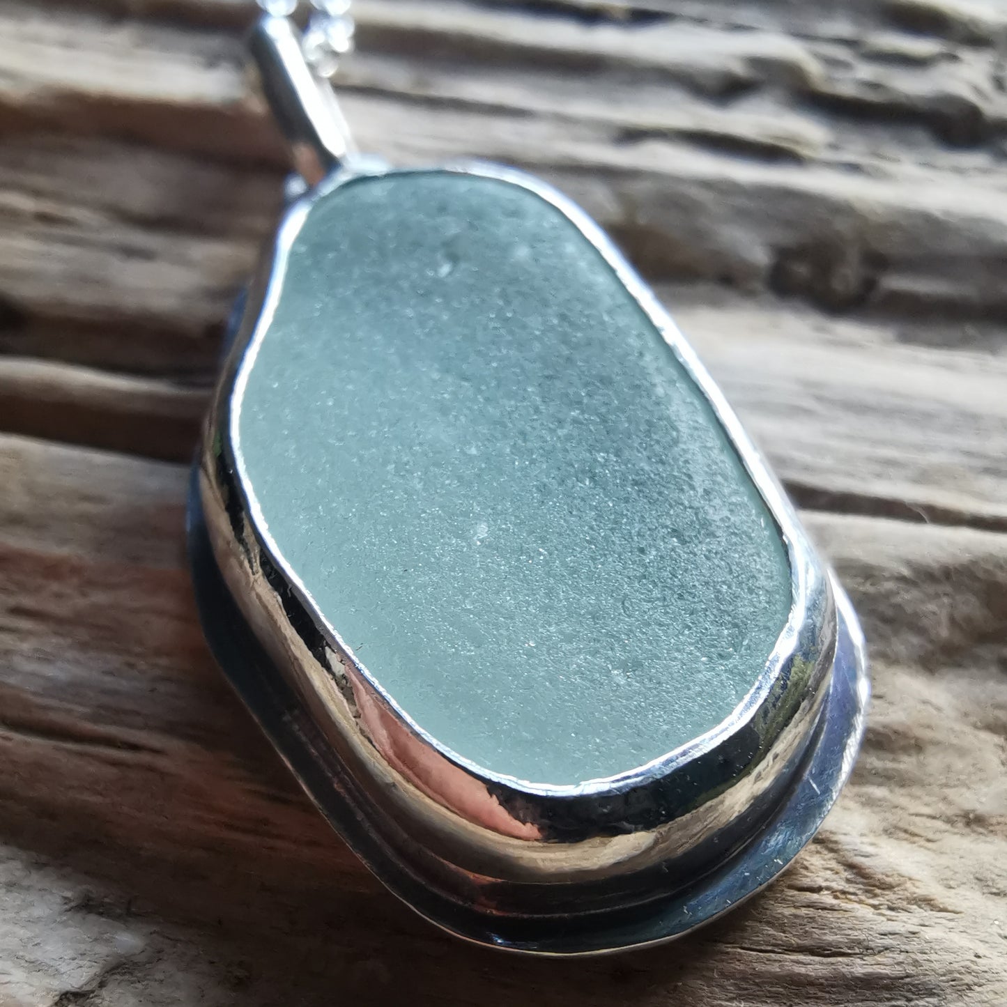 Custom made for Gillian. Seafoam sea glass & sterling silver pendant.