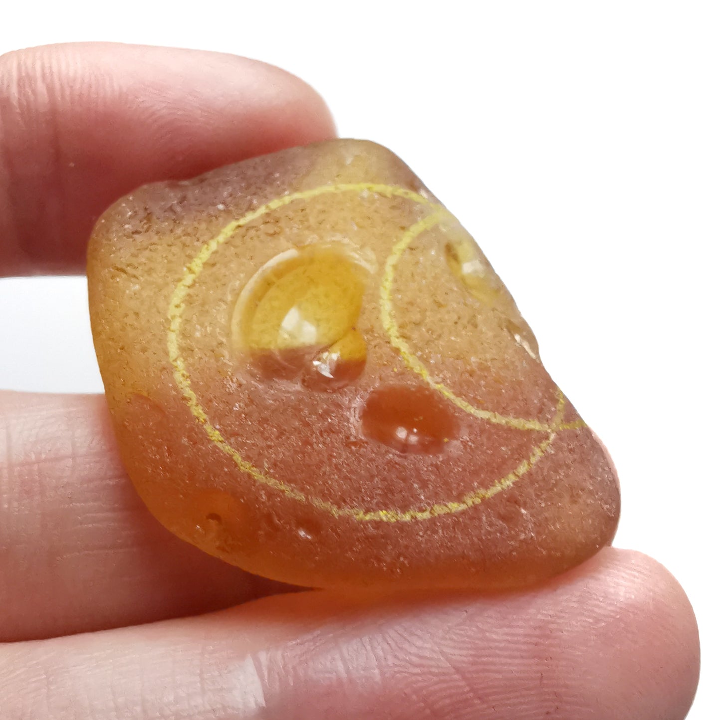Scottish yellow crescent moon sea glass & sterling silver pendant.