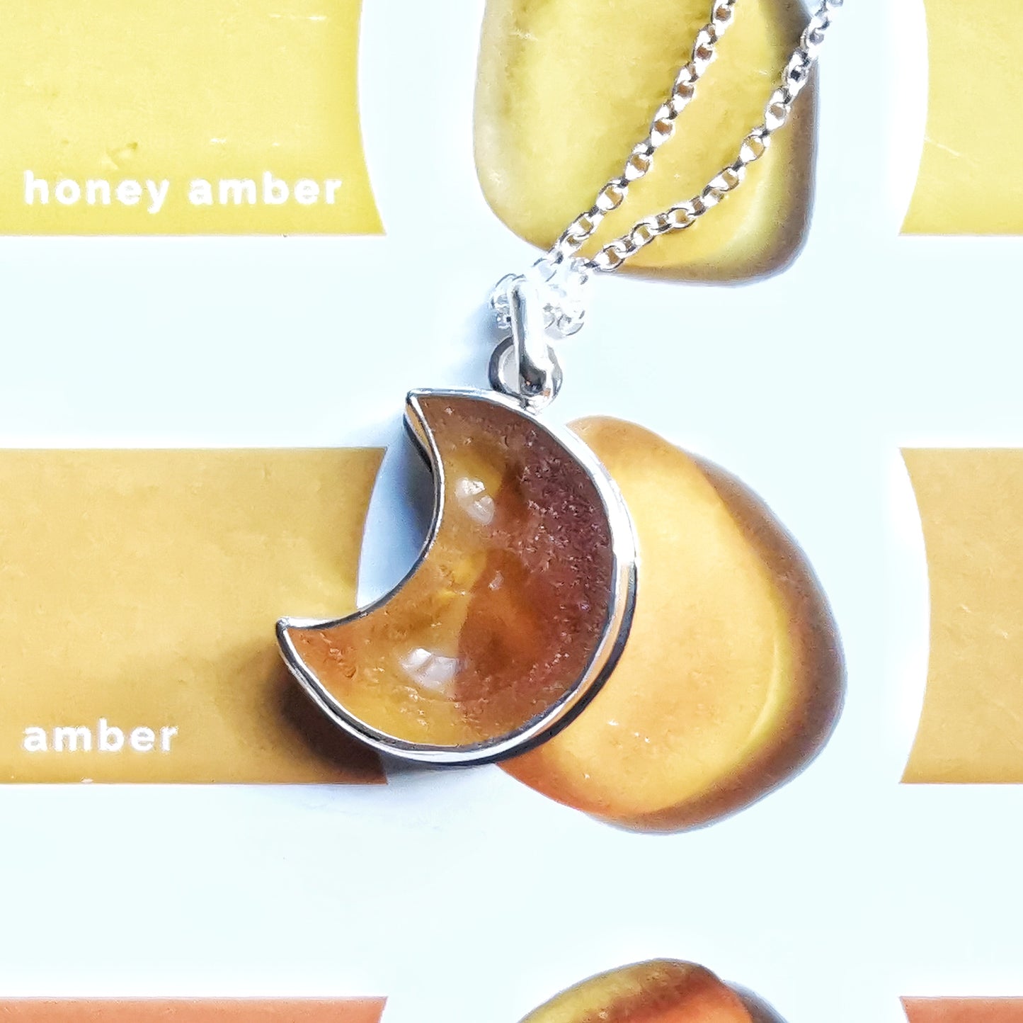 Scottish yellow crescent moon sea glass & sterling silver pendant.