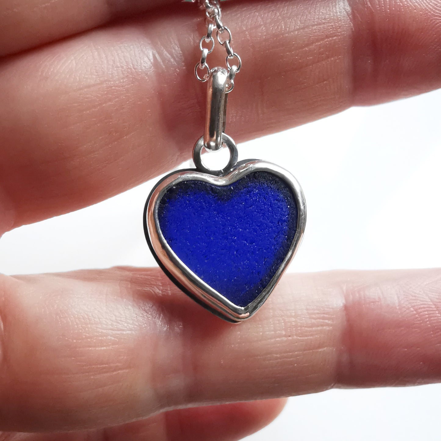 Scottish cobalt blue sea glass heart & sterling silver pendant.