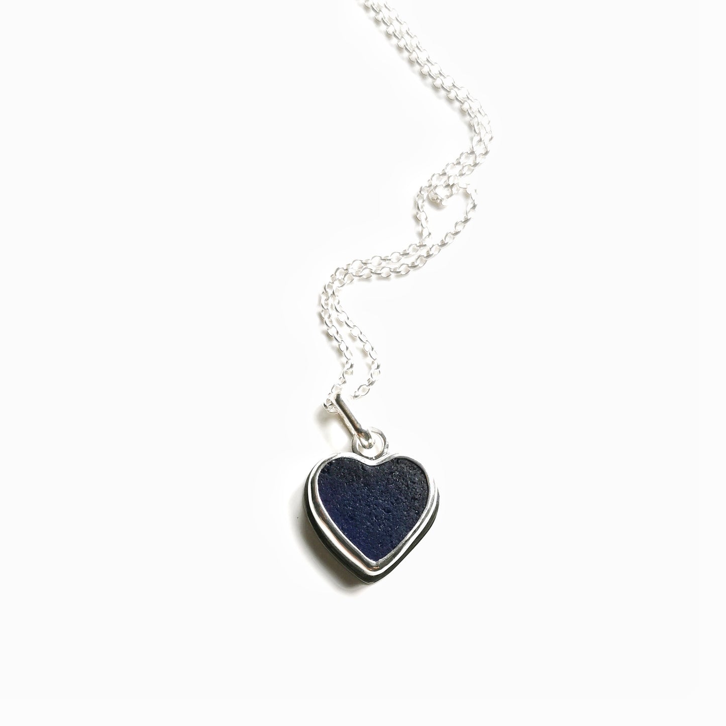 Scottish cobalt blue sea glass heart & sterling silver pendant.