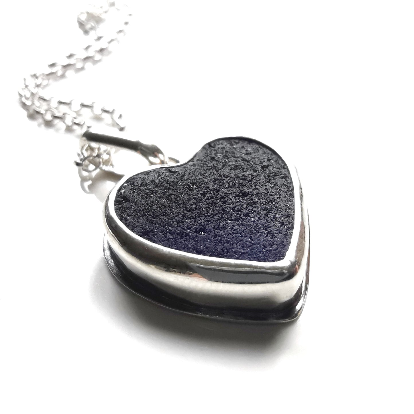 Scottish cobalt blue sea glass heart & sterling silver pendant.