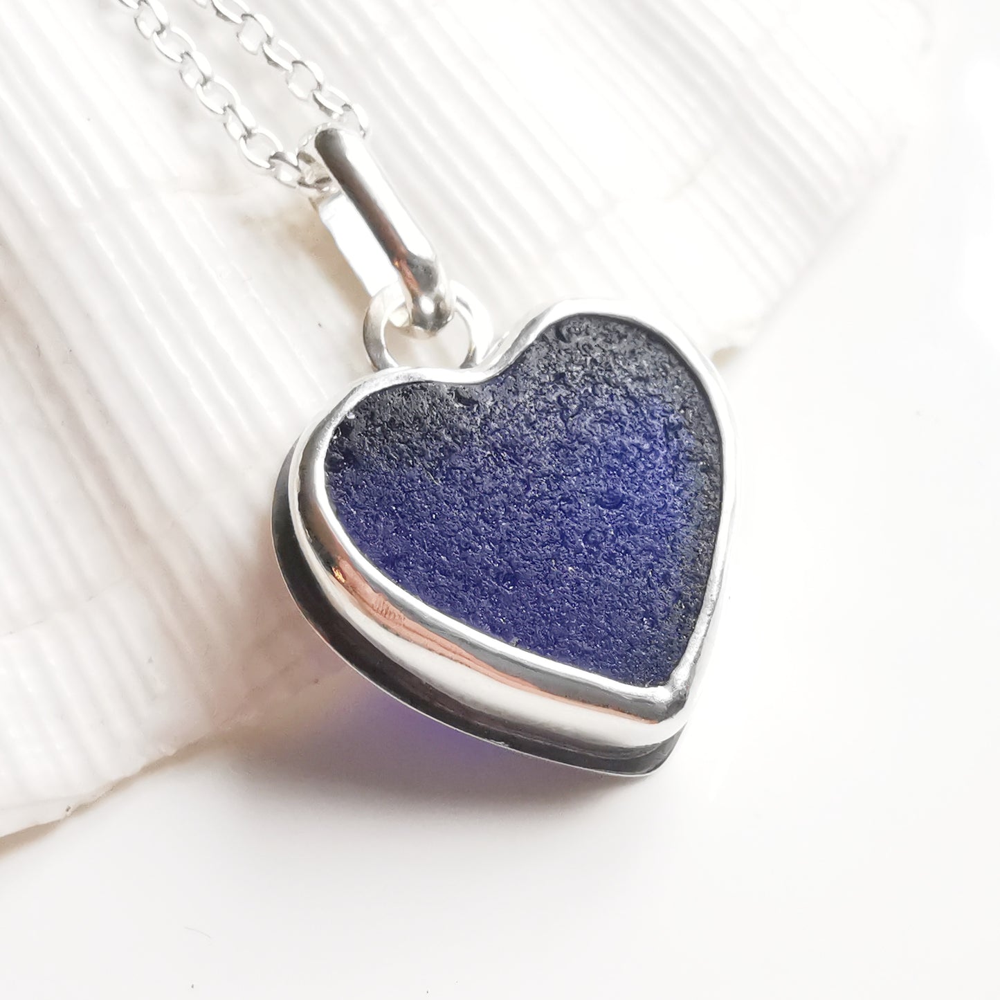 Scottish cobalt blue sea glass heart & sterling silver pendant.