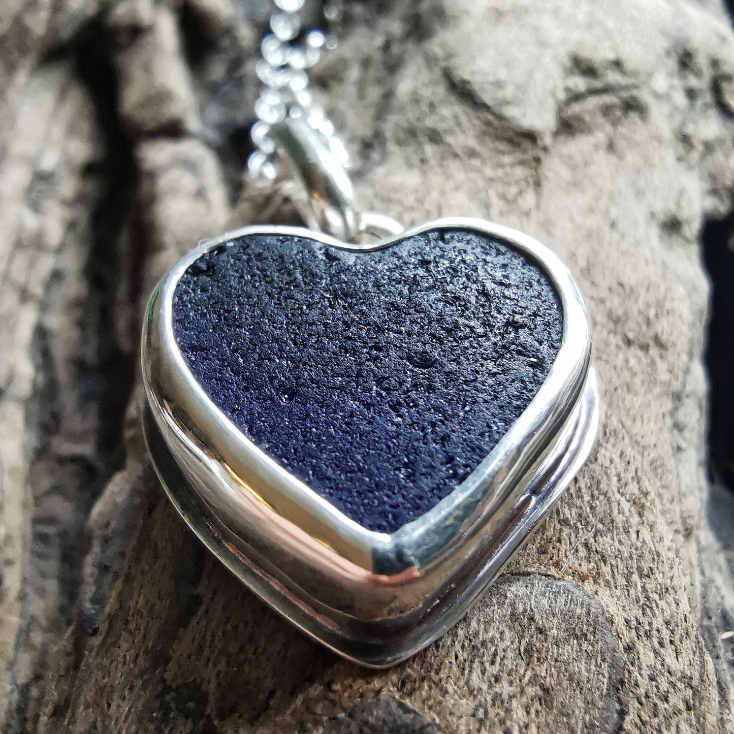 Scottish cobalt blue sea glass heart & sterling silver pendant.
