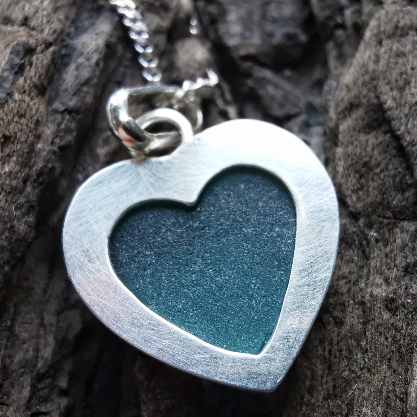 Scottish teal sea glass heart & sterling silver pendant.