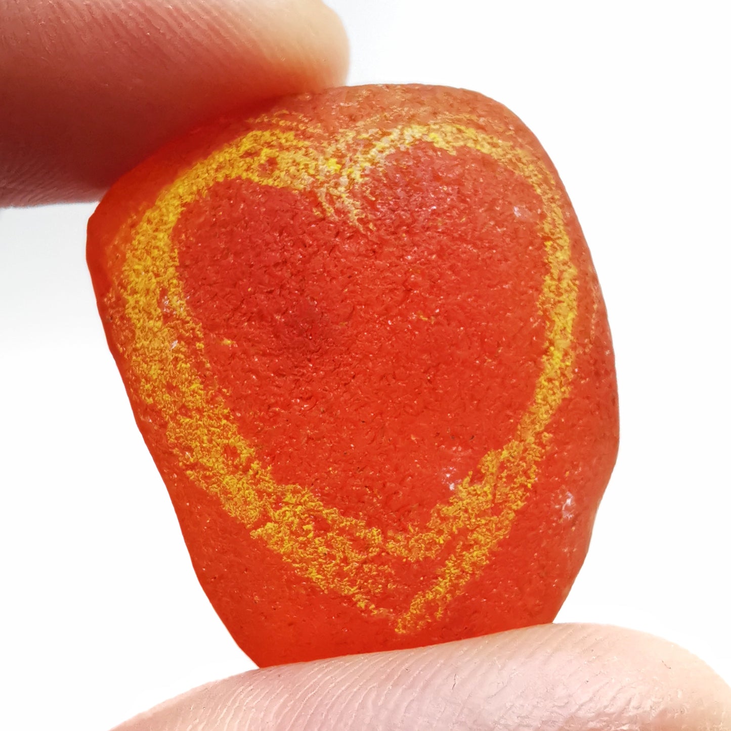 Reserved. Scottish UV deep orange sea glass heart & sterling silver pendant.