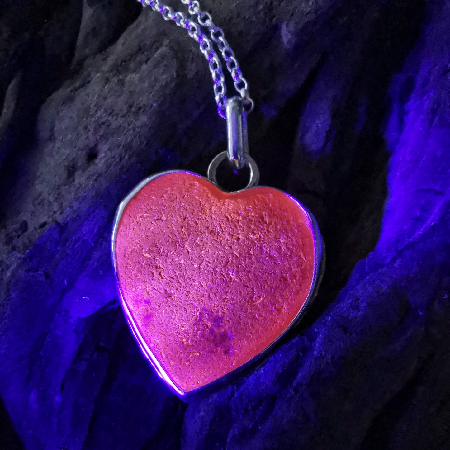 Reserved. Scottish UV deep orange sea glass heart & sterling silver pendant.