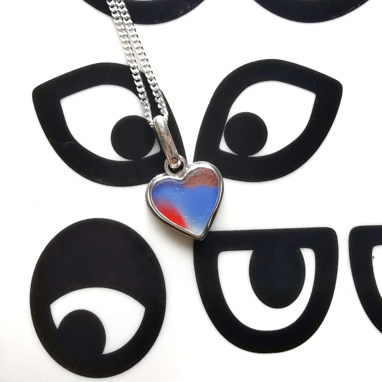 Scottish multi coloured sea glass heart & sterling silver pendant.